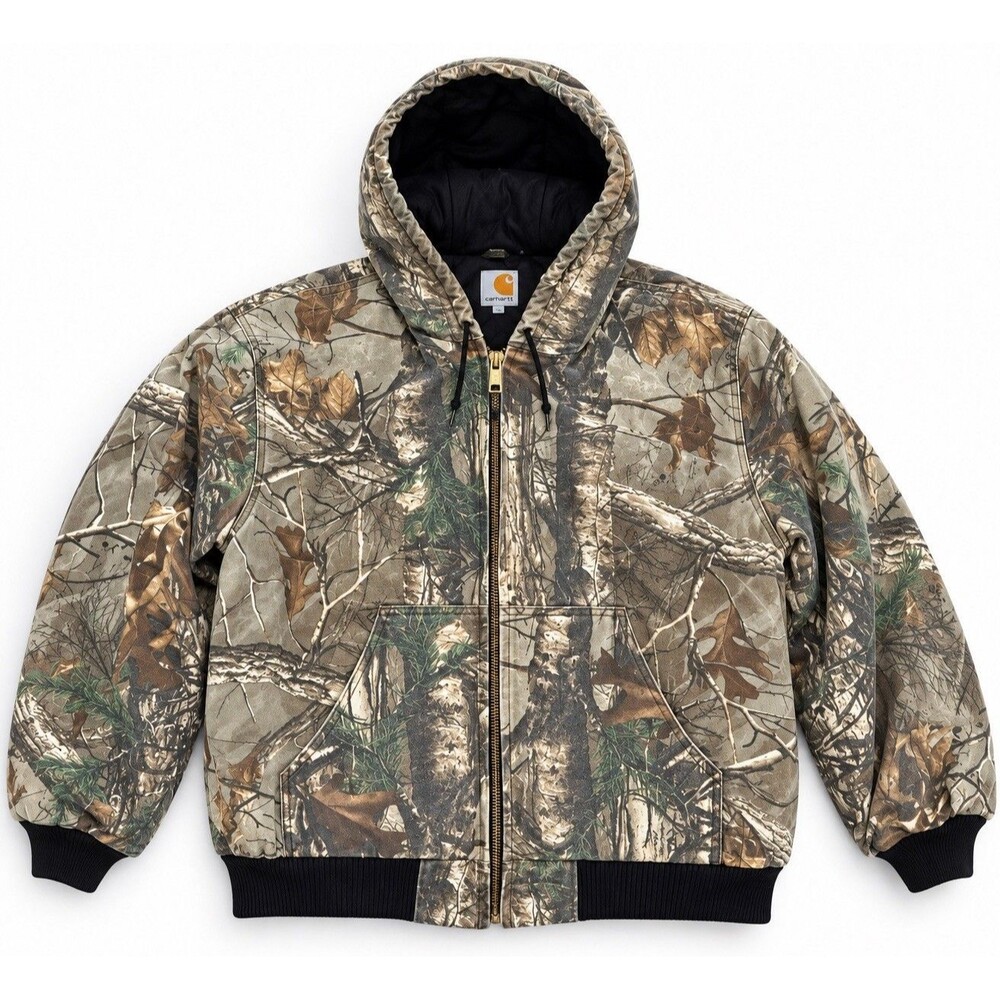 Carhartt Real Tree Jacket J221 Y2K Camo Canvas Hooded Hunting Vtg Great Size 2XL